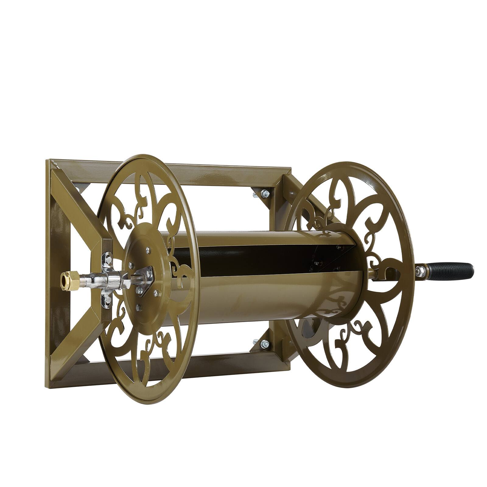 Alt View 5. VEVOR - Wall Mounted Garden Hose Reel, Holds 200 Feet of 5/8-inch Hose, Outdoor Heavy-Duty Waterhose Holder Winder - Bronze.