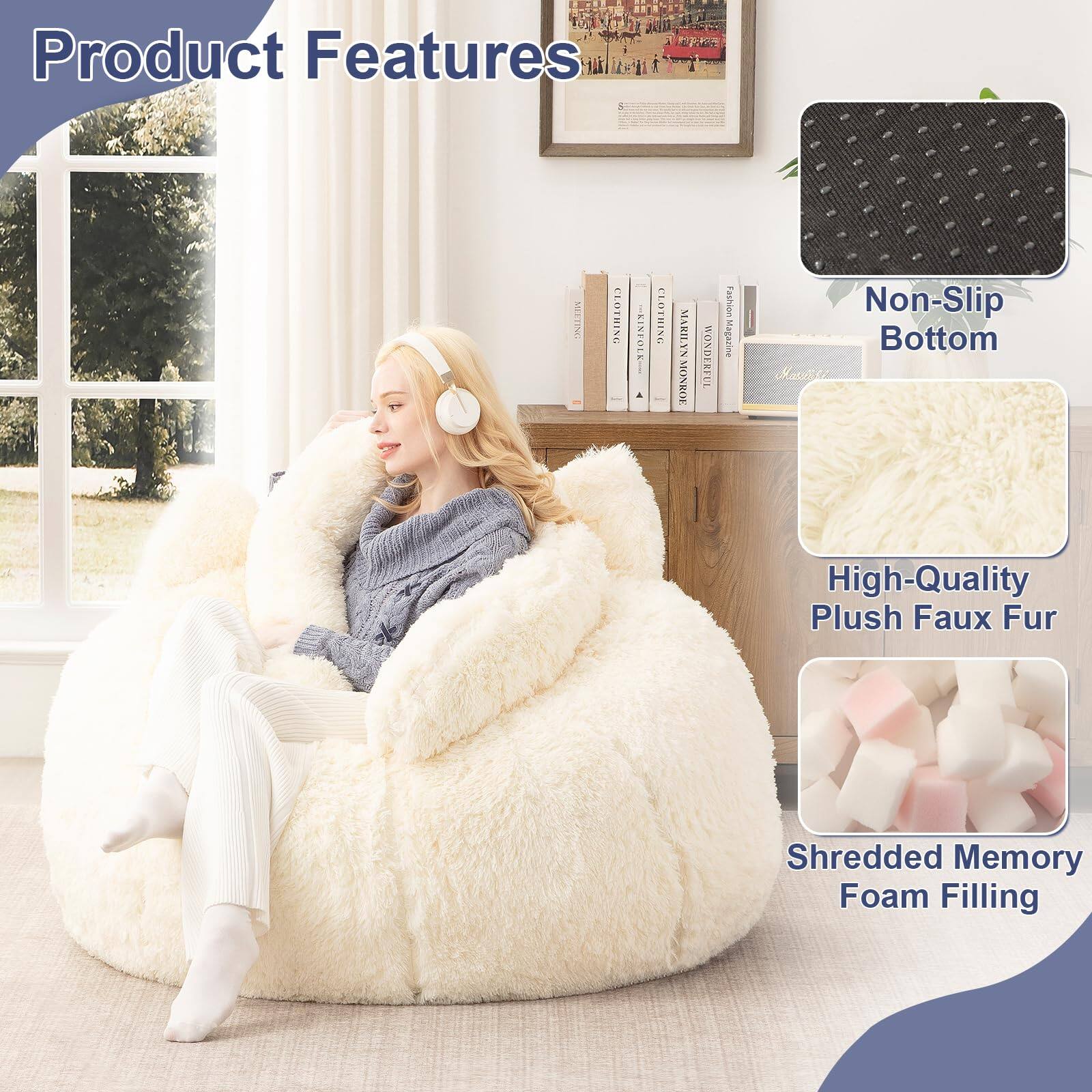 Product Features

- Non-Slip Bottom
- High-Quality Plush Faux Fur
- Shredded Memory Foam Filling