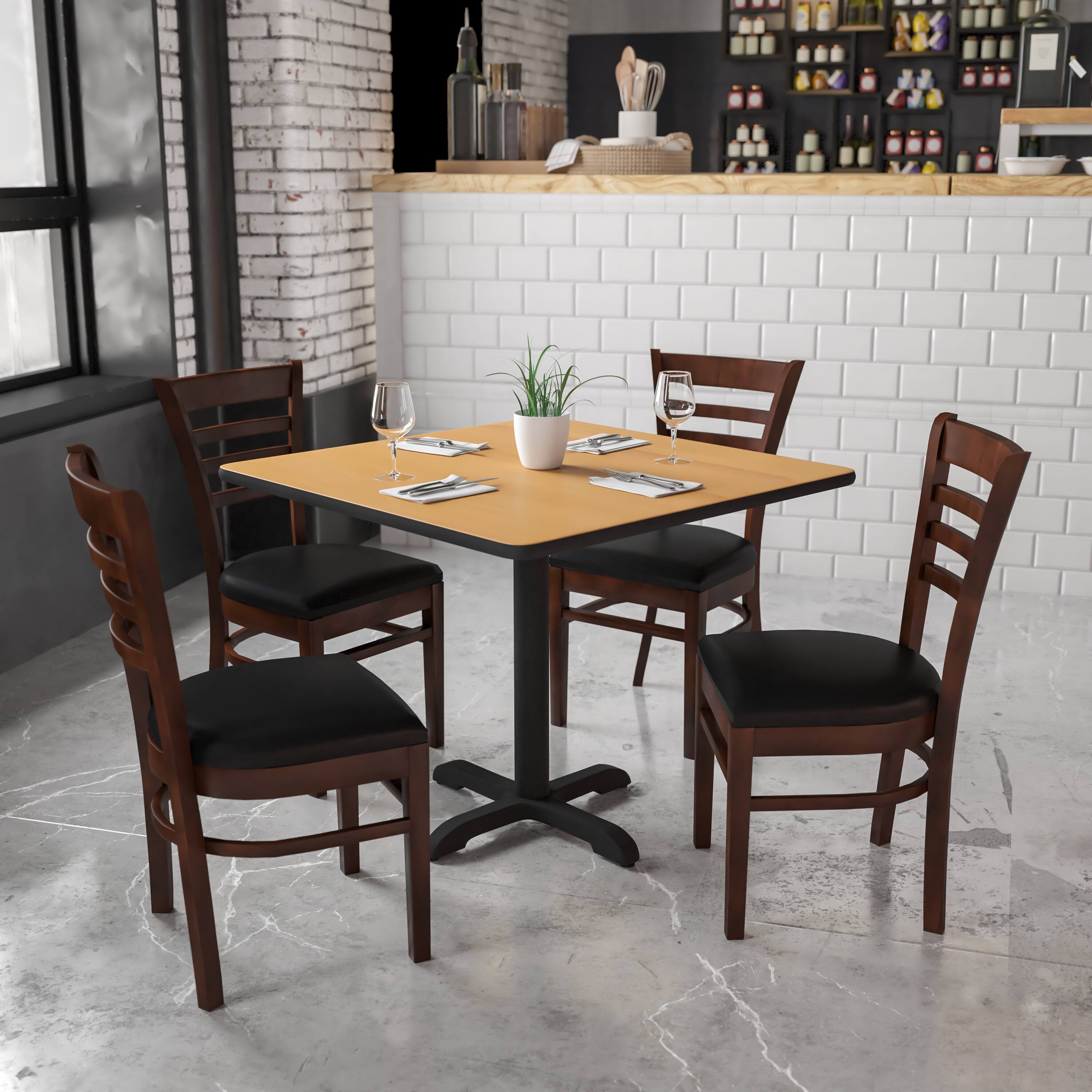 Alt View 1. Emma + Oliver - Ladder Back Wooden Restaurant Dining Chair - Black Vinyl Seat/Walnut Wood Frame.