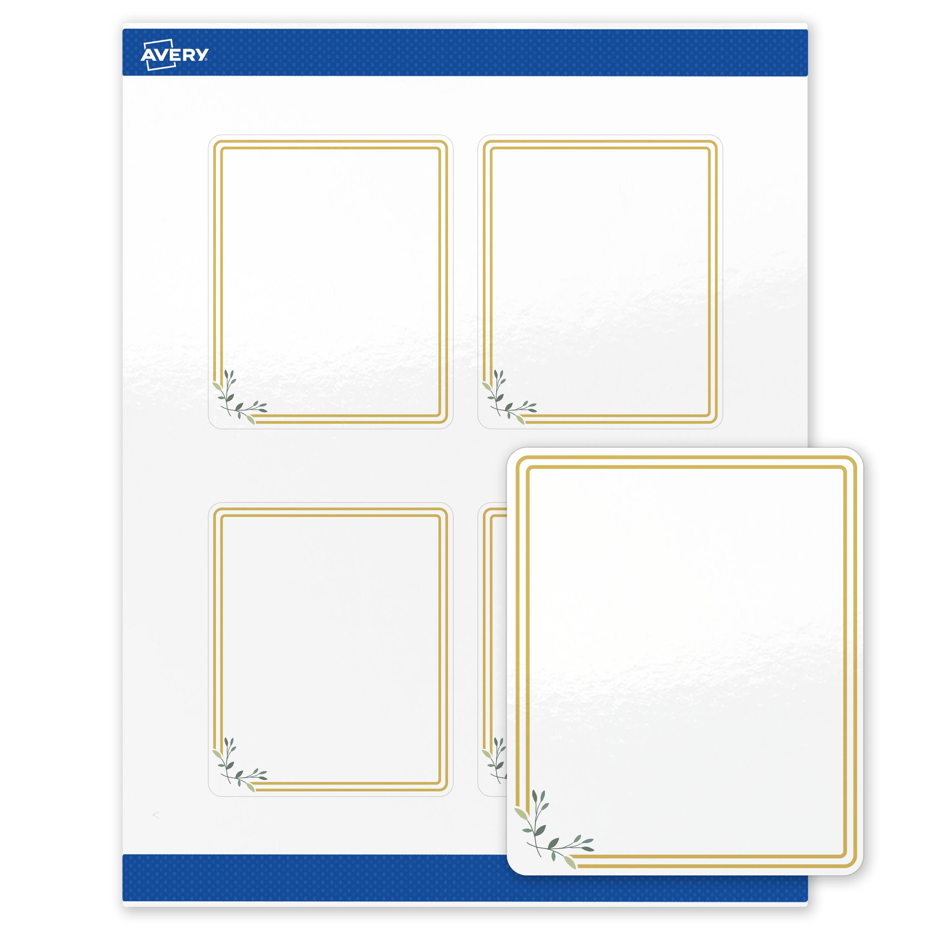 Front. Avery - Avery Labels, 4" x 3-1/3", Glossy White, Double Gold/Florals - White.