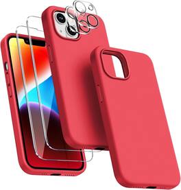 Entronix - 5-in-1 Protection Bundle for iPhone 13 Mini - Liquid Silicone Case with Screen & Camera Protectors - Red