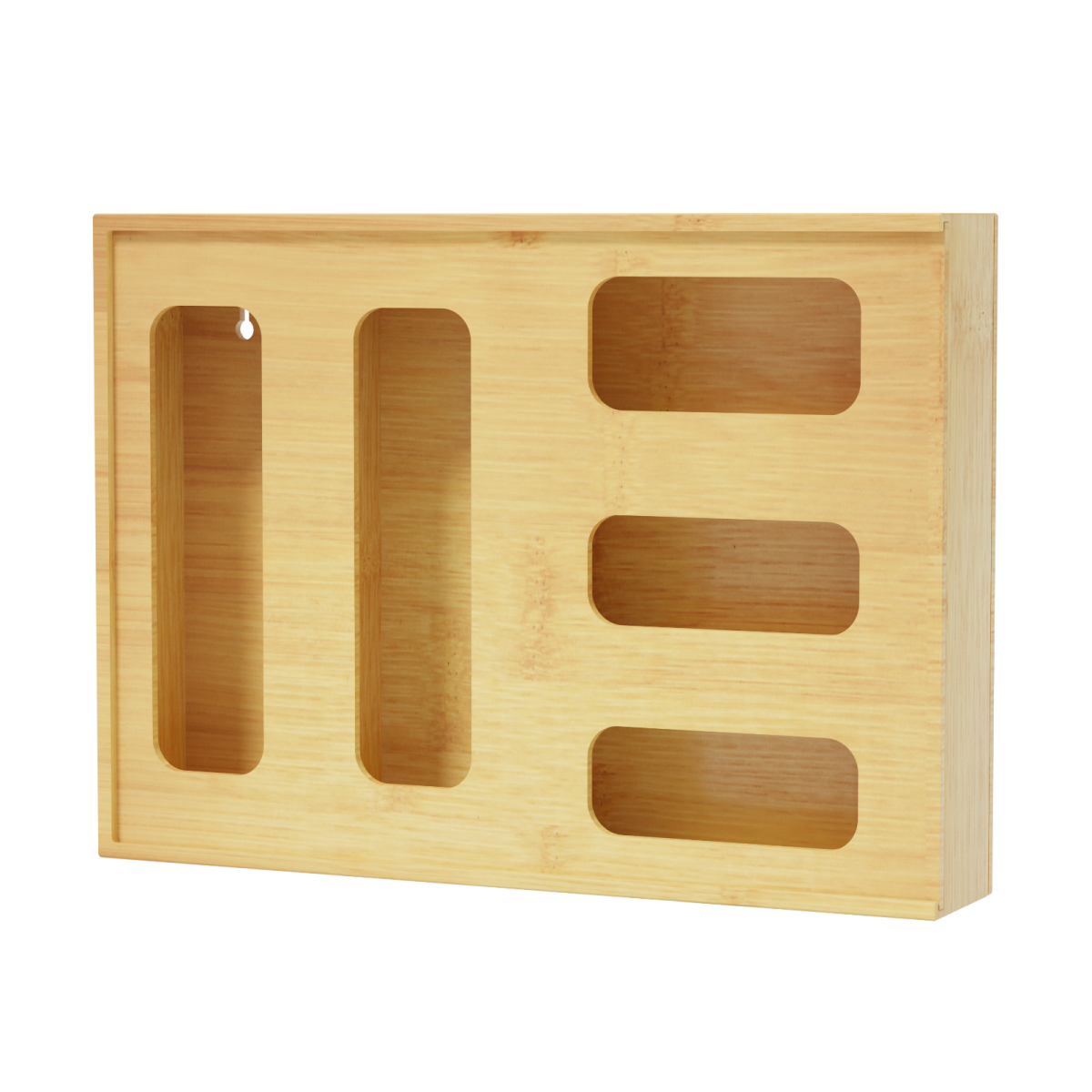 Front. Tooloton - Bamboo Kitchen Drawer Bag Organizer, 5 Compartments, Fits Gallon Quart Sandwich Snack Bags, Natural - Natural.