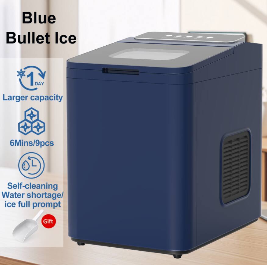 Blue Bullet Ice

- Larger capacity
- 6Mins/9pcs
- Self-cleaning
- Water shortage/ice full prompt
- Gift