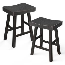 Vaczon - Bar Stools Set of 2, Wooden Saddle Stools 24" Height Bar Chairs Seat with Footrests and Industrial Kitchen Counter Stool - Oak,Black