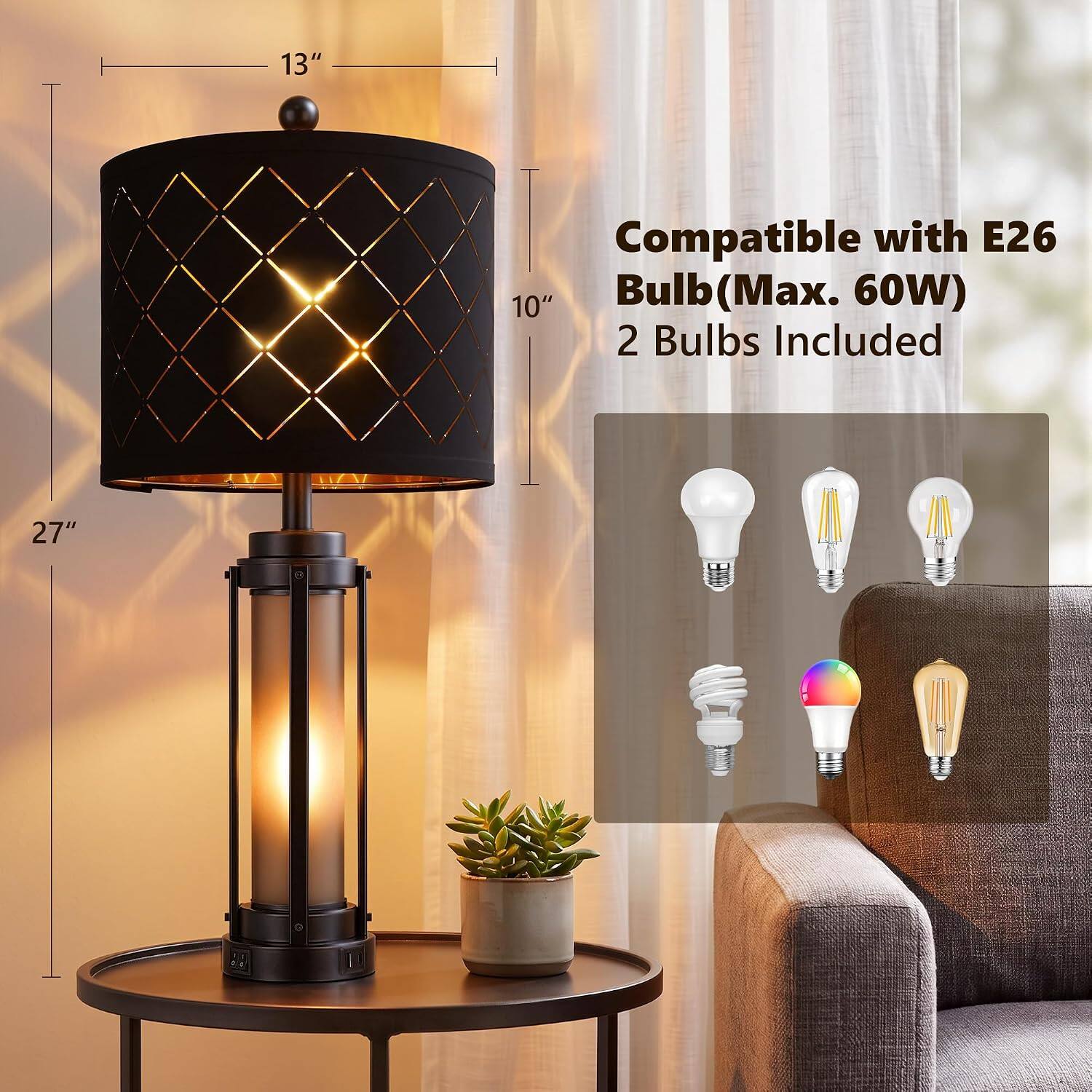 partphoner 27'' Modern Table Lamp Set of 2 Black - Best Buy