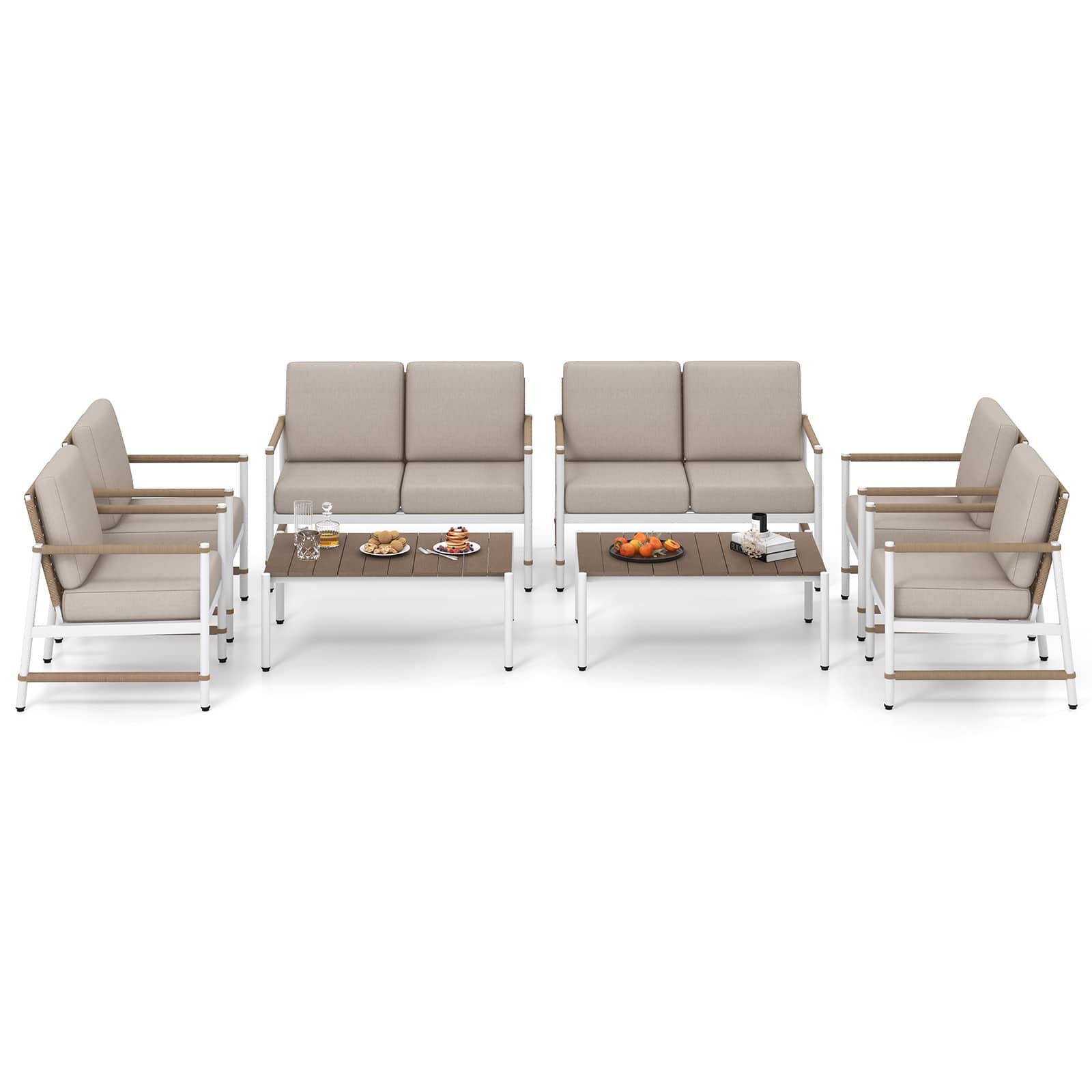 Gymax - Set Of 8 Patio Furniture Set Patio Loveseat Sofa w/ 2 Coffee Table 4 Single Couch - Grey, White, Brown