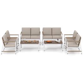 Gymax - Set Of 8 Patio Furniture Set Patio Loveseat Sofa w/ 2 Coffee Table 4 Single Couch - Grey, White, Brown
