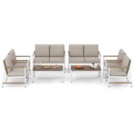Front. Gymax - Gymax Set Of 8 Patio Furniture Set Patio Loveseat Sofa w/ 2 Coffee Table 4 Single Couch - Grey, White, Brown.