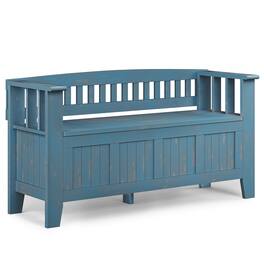 Simpli Home - Acadian SOLID WOOD 48 inch Wide Transitional Entryway Storage Bench - Distressed Coastal Blue