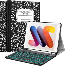 Fintie - Backlit Keyboard Case for iPad 9th/8th/7th Gen 10.2 Inch, Detachable Magnetic Bluetooth Keyboard, 7‑Color Backlight - Composition Book