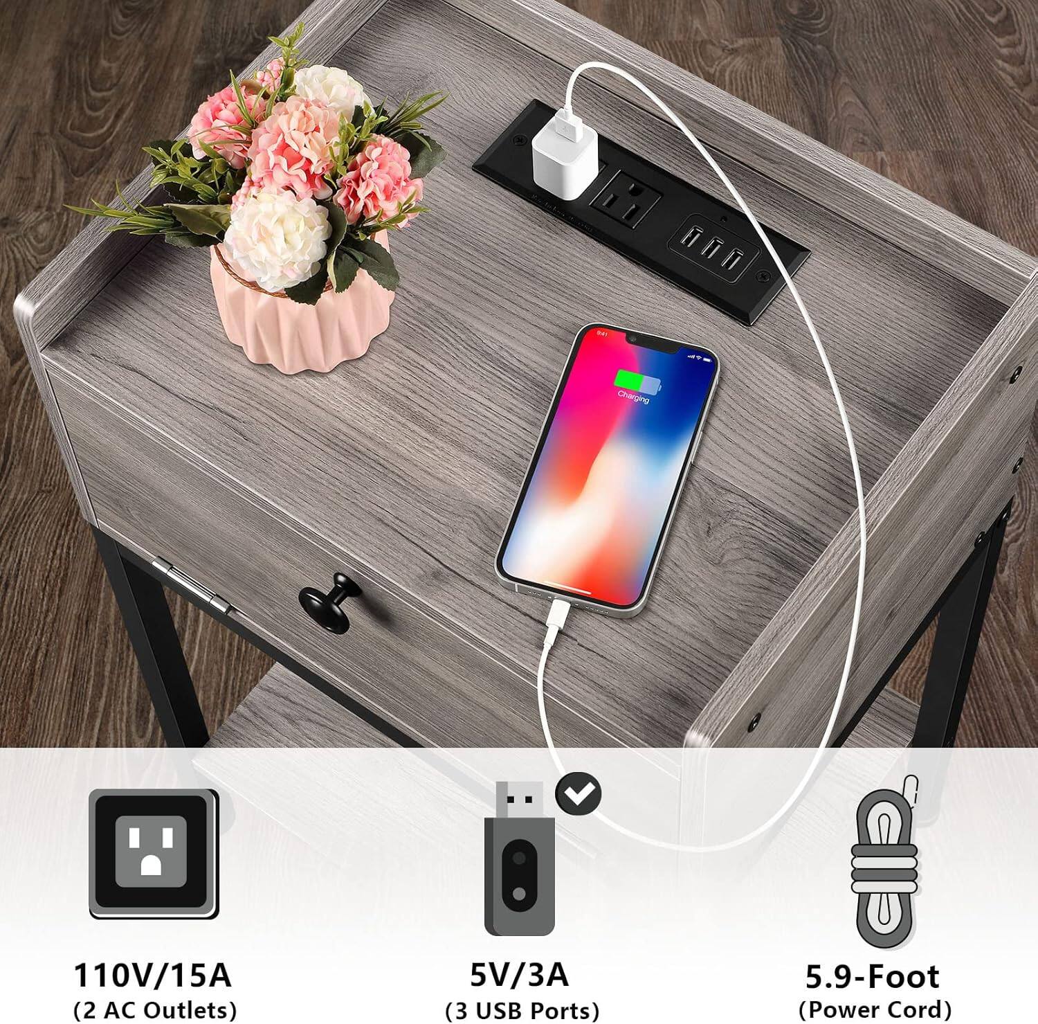 Charging 110V/15A (2 AC Outlets) 5V/3A (3 USB Ports) 5.9-Foot (Power Cord)