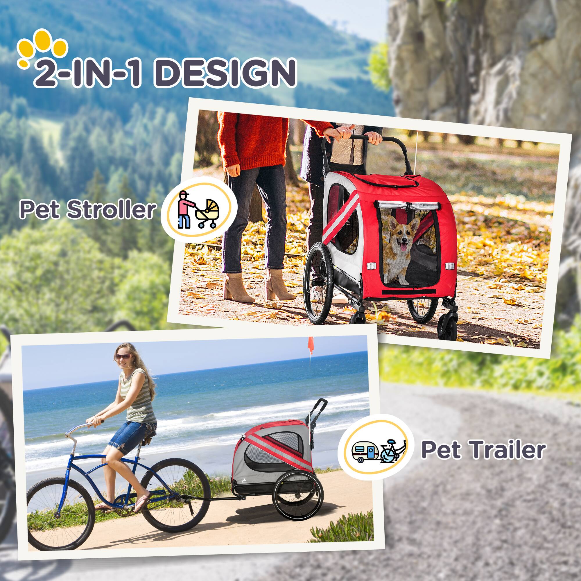 2-IN-1 DESIGN

Pet Stroller

Pet Trailer