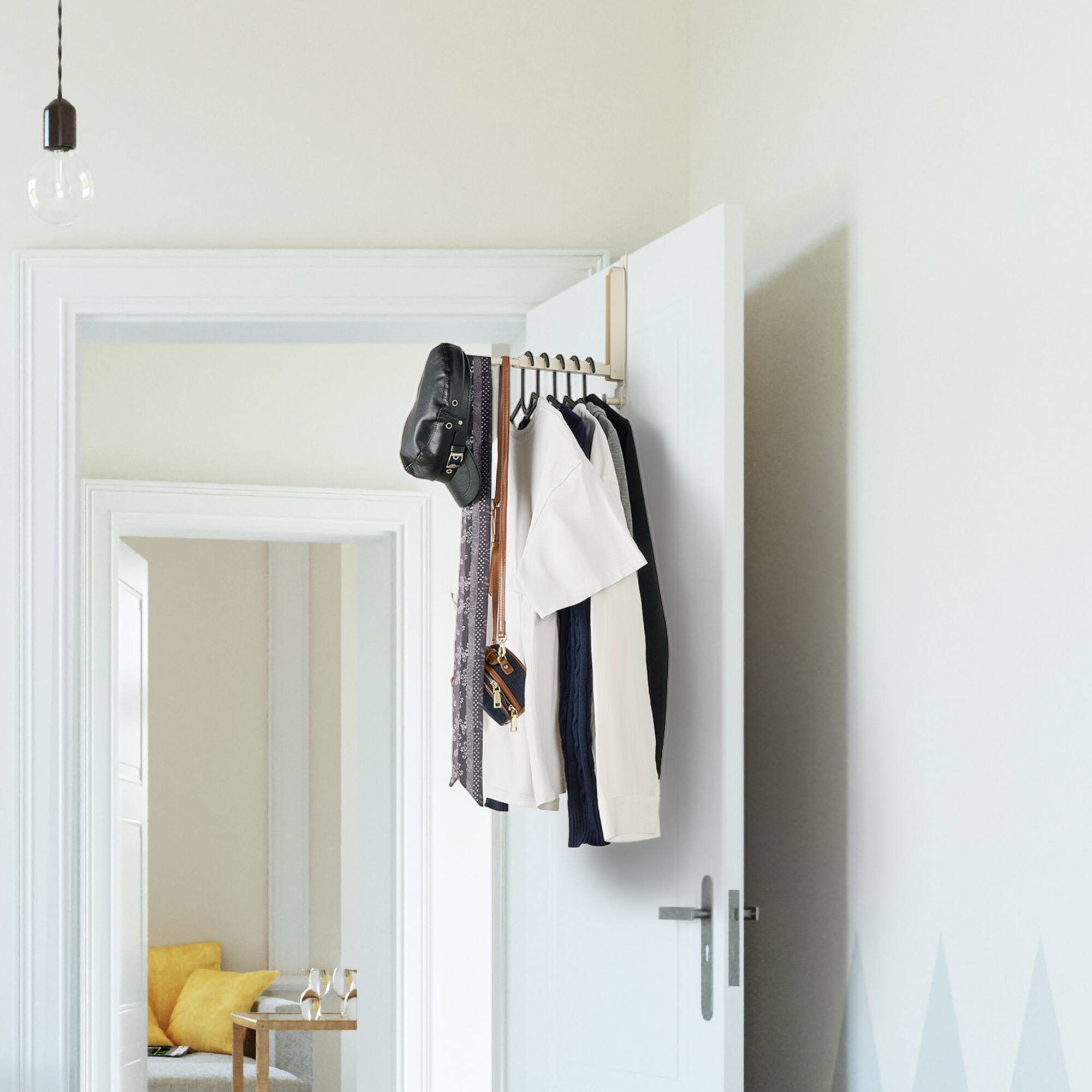 Left. Sorbus - Sorbus Over Door Hanger, Foldable, Heavy-Duty, Space Saving Organizer Drying Rack (6 Anti-Slip Hooks Extended Towel Rod) - Bright White.