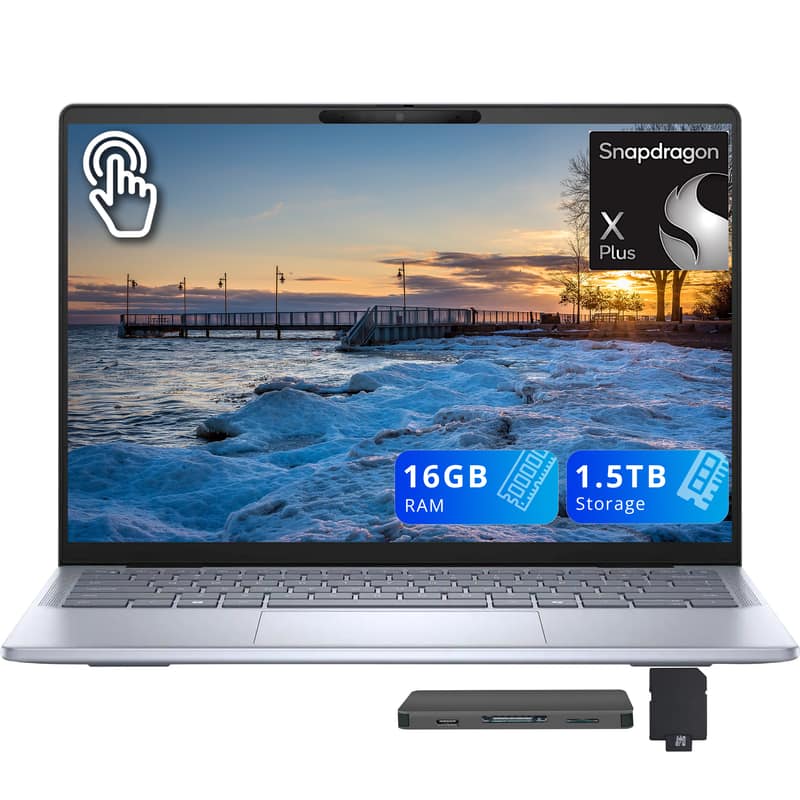 Dell - Inspiron Plus 14" 2K Touch Laptop,Snapdragon X Plus,16GB RAM,512GB SSD+1TB Dock Set,Backlit Keyboard,Win 11,Blue - Ice Blue