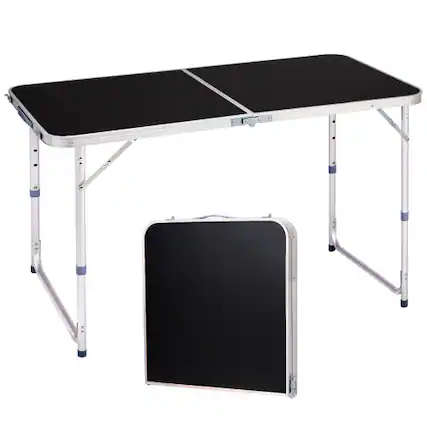 Front. Winado - 4FT Portable Folding Table with Carrying Handle, Adjustable Height Lightweight for Indoor Outdoor Picnic Camping Party - Black.