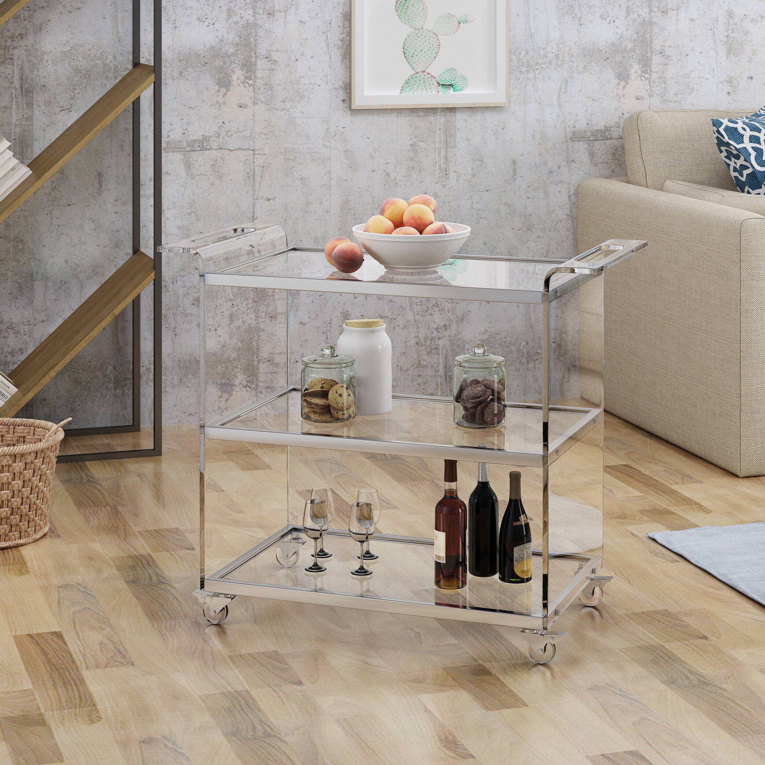 Alt View 2. Spaco - Spaco Acrylic Bar Cart with Tempered Glass Shelves, Mobile Serving Cart and Rolling Wheels, for Home Entertainment - Clear.