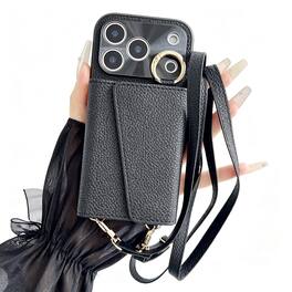 Dteck - Crossbody Wallet Case for Apple iPhone 17 Pro Max,with Makeup Mirror and Card Holder,Premium Faux Leather Texture Cover - Black