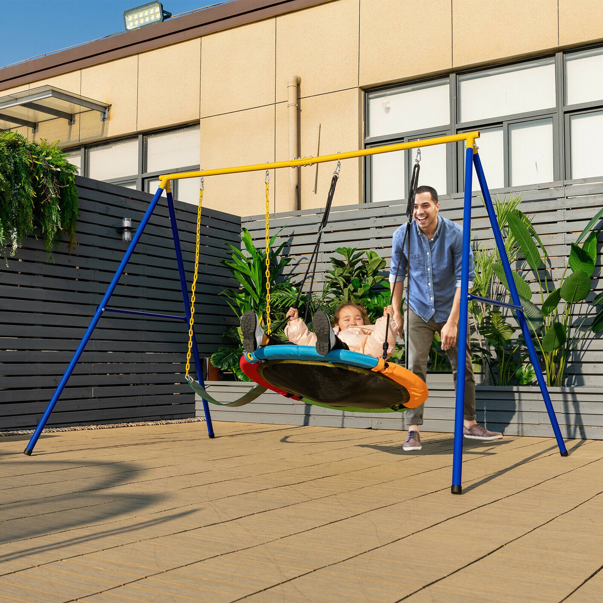 Alt View 1. Costway - Costway 660 LBS Heavy-Duty Metal Swing Frame Extra Large Swing Stand for Kids and Adults - Blue,Yellow.