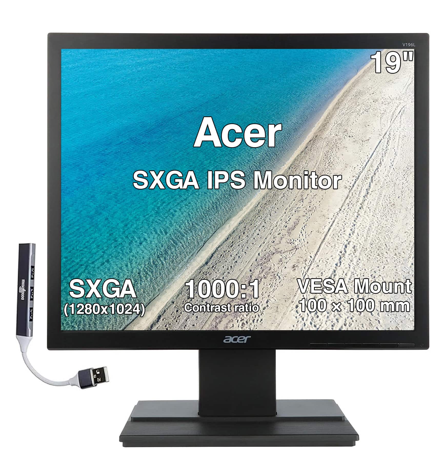 Acer - 19" SXGA IPS Monitor, 5ms Response Time, Anti-Glare, 250 nits Brightness, VESA Mount, VGA, HDMI & DKZ Hub - Black