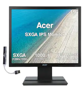 Acer - 19" SXGA IPS Monitor, 5ms Response Time, Anti-Glare, 250 nits Brightness, VESA Mount, VGA, HDMI & DKZ Hub - Black