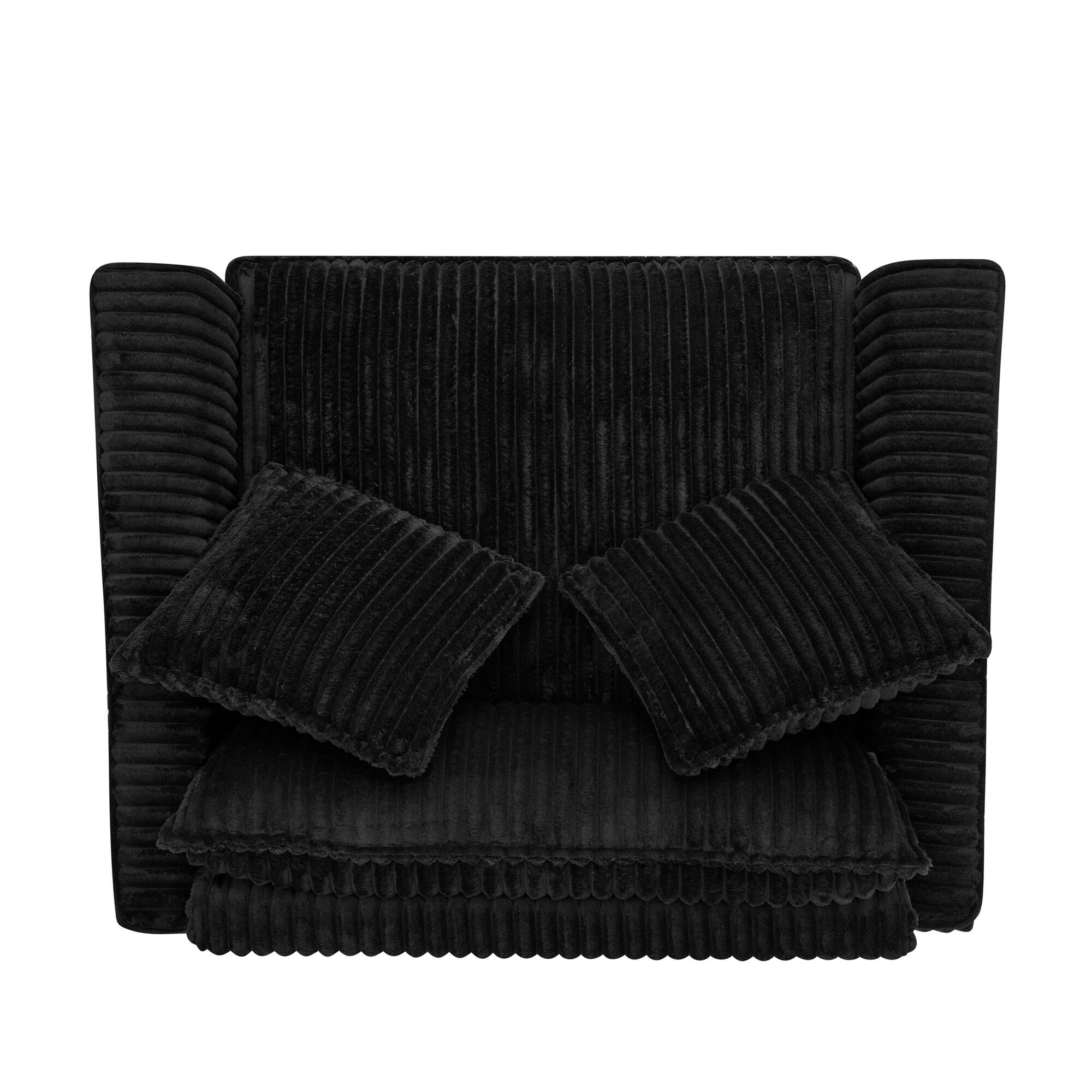 Alt View 2. Trinkets Crazed - Wide Accent Armchair with Pillows,Corduroy Oversized Single Sofa, Chair and a Half with Wide Armrest for Living Room - Black.