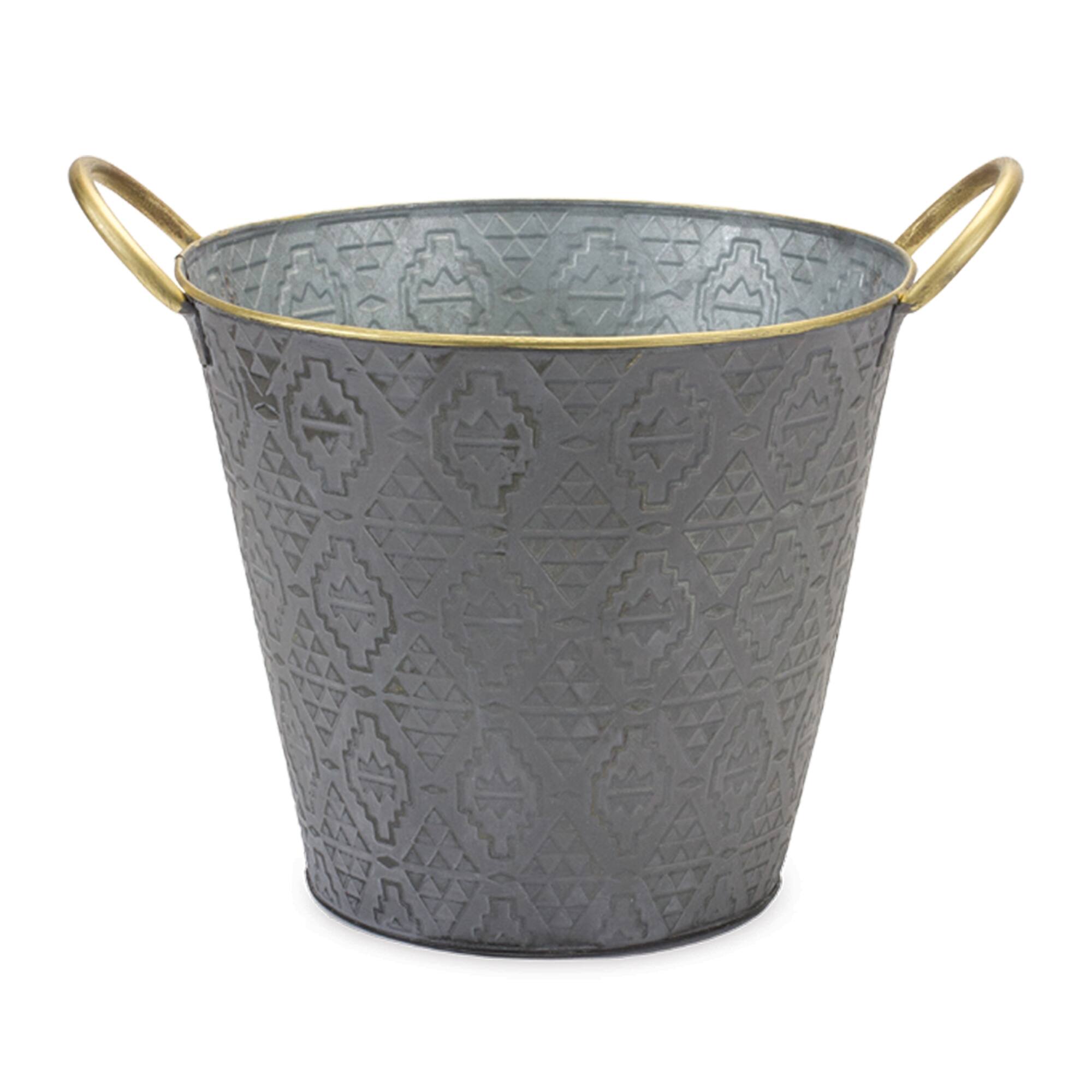 Angle. BreeBe - Metal Aztec Pail Planter (Set of 3) - Grey.