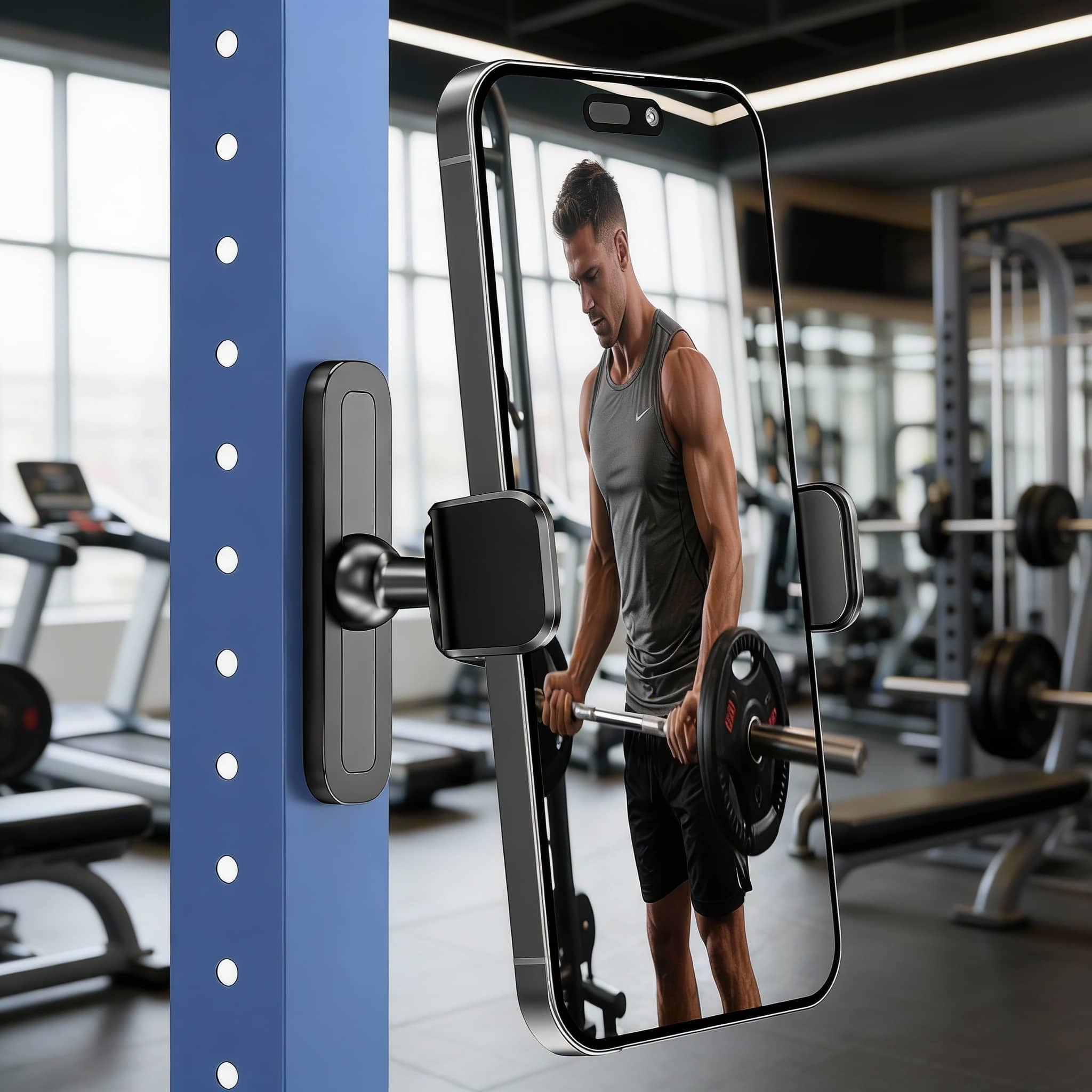 METALTON - Gym Magnetic Phone Holder 360 Adjustable Compatible With 4 7 6 5 Smartphones Alloy Base And Joint - Black - 1 Pack