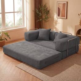 Dyonery - 65" Foldable Floor Sofa Bed, 4-in-1 Futon Compressed Convertable Sleeper Sofa,Pillow Back Support Armrest - Gray