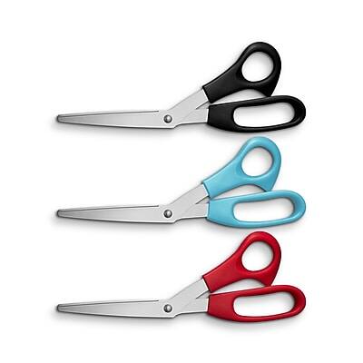 Front. Staples - Staples Stainless Steel General Purpose Scissors, Pointed Tip, Assorted Colors, 3/Pack (52748) - Assorted Colors.