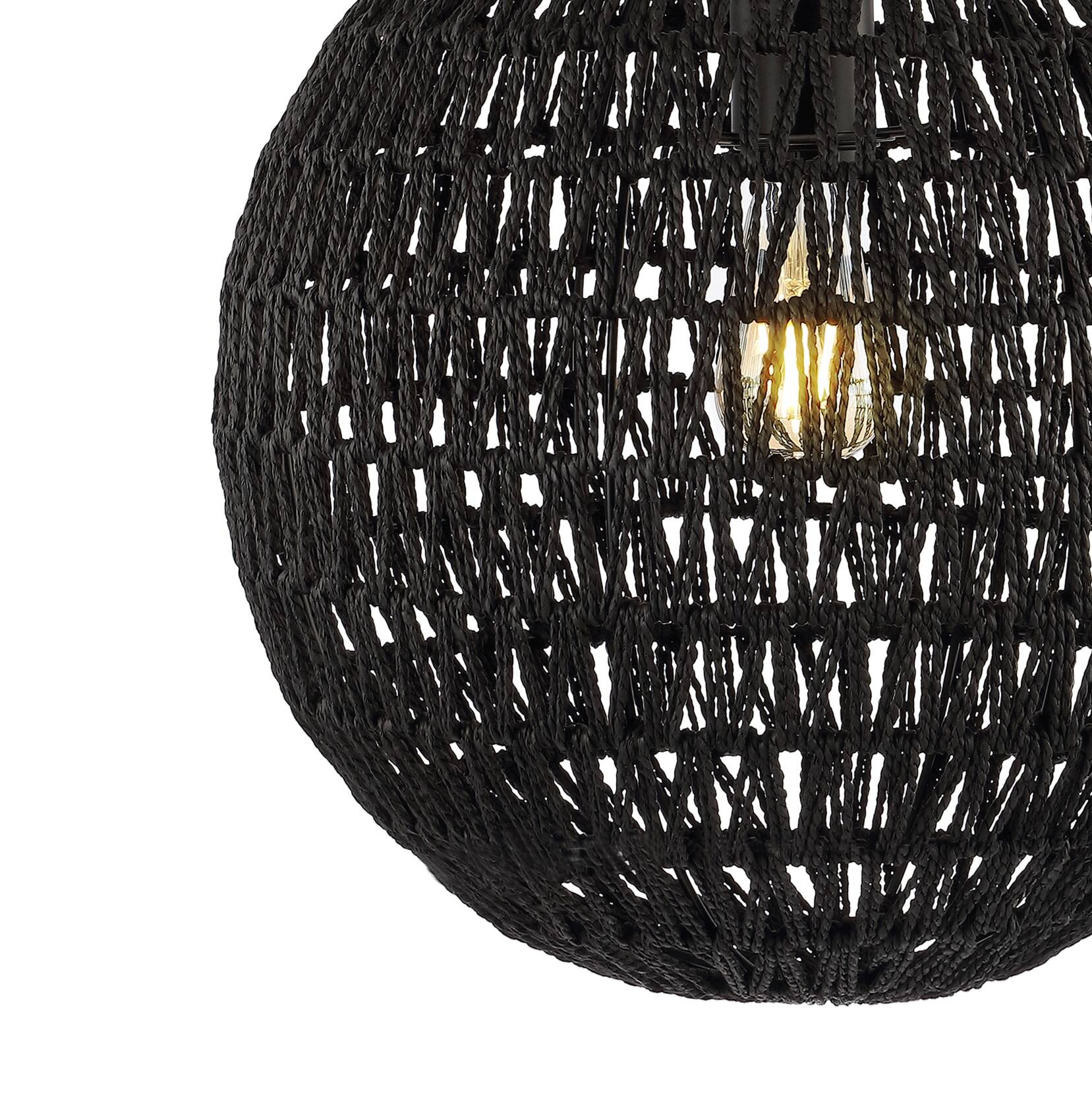 Alt View 4. Jonathan Y - Luna 15.75" 1-Light Bohemian Modern Woven Rattan/Iron LED Pendant, Black - Black.