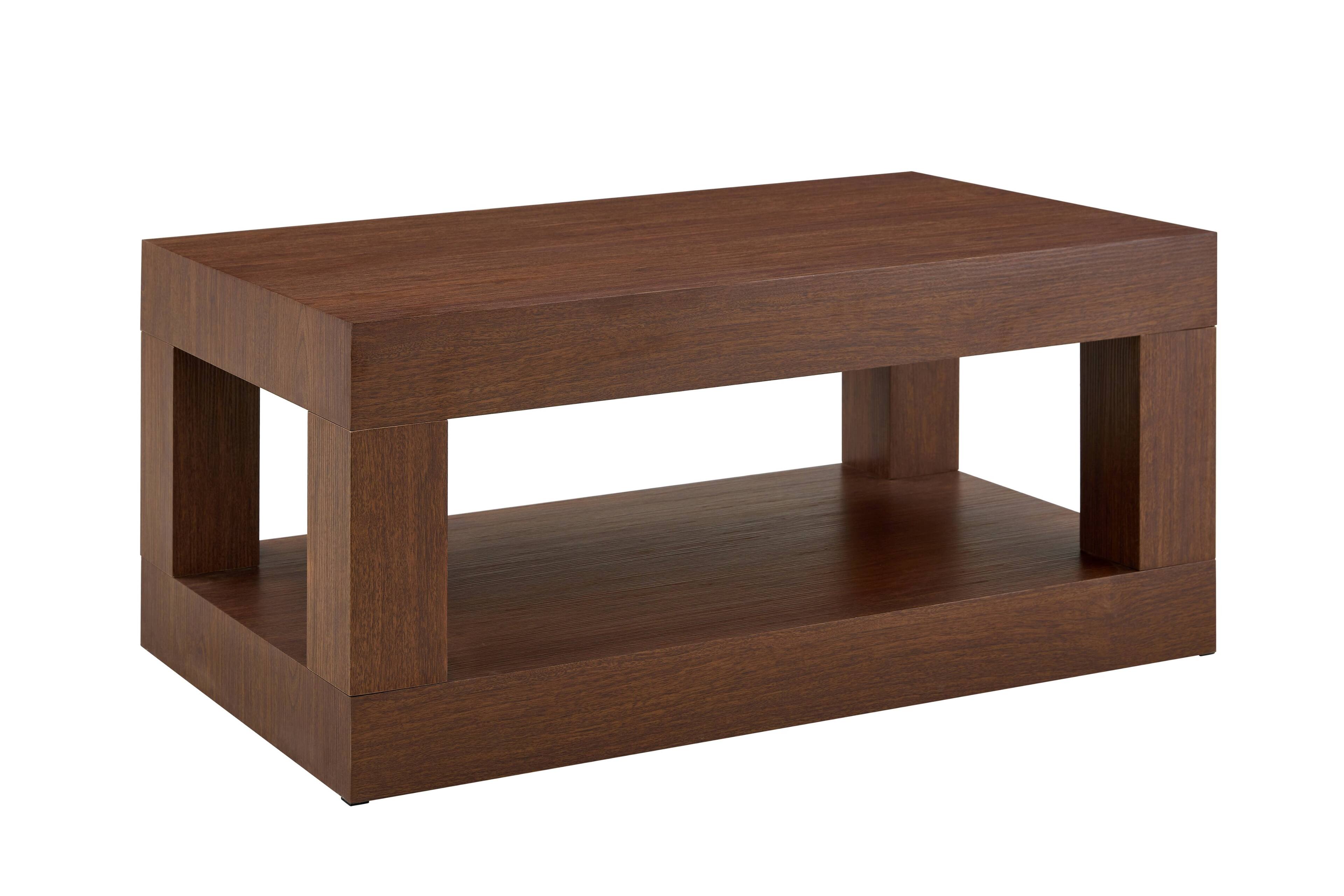 Alt View 2. Loheer - Loheer- Modern Two Tier Coffee Table with Open Storage 3.29x1.8x1.5 ft Rectangular Center Table for Living Room - Walnut.
