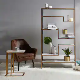 Teamson Home - Marmo Modern Marble-Look C Shape Side Table, Marble/ - Brass