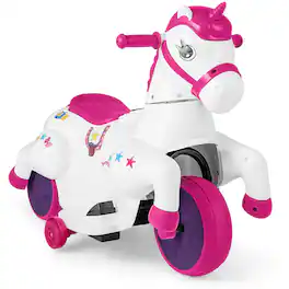 Costway - 12V Kids Ride on Unicorn Toy with Training Wheels Music One-button Start Horse Toy - Rose red