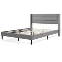 Costway Queen Bed Frame with Wingback Headboard Linen Upholstered Platform Bed - Grey - Front_Zoom