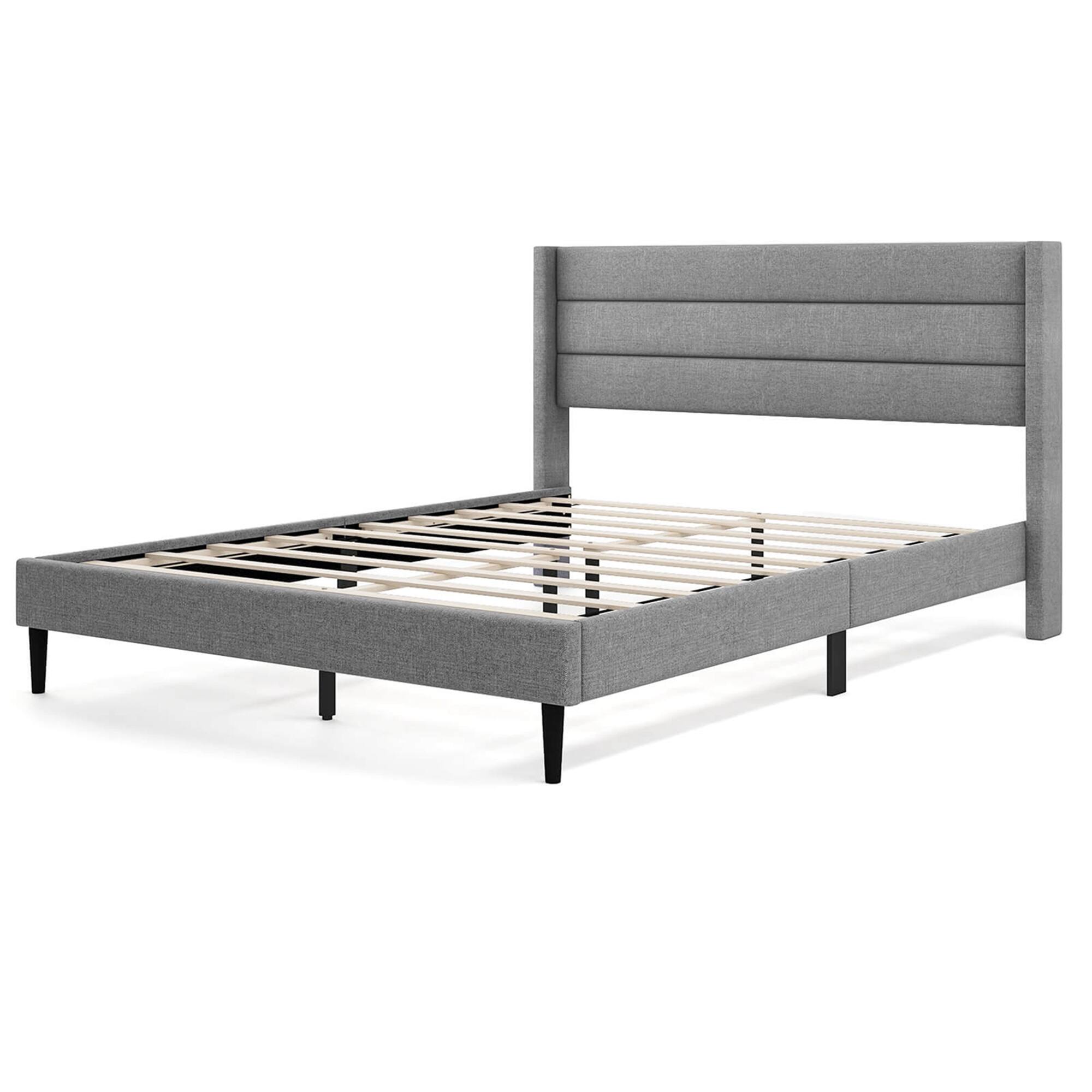 Costway - Queen Bed Frame with Wingback Headboard Linen Upholstered Platform Bed - Gray