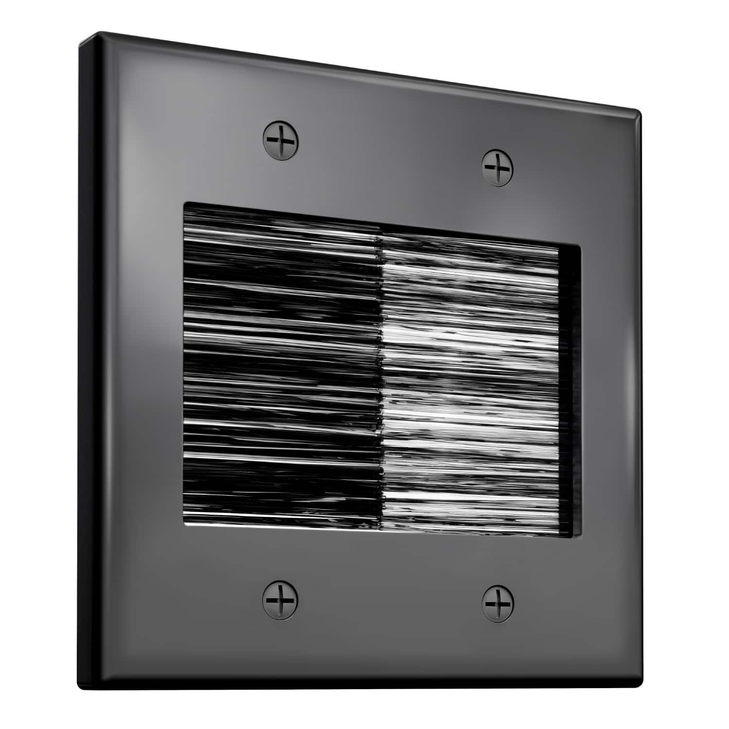 Fosmon - 2-Gang Brush Wall Plate Wire Hider, Ethernet Wall Plate Cover, Cable Pass Through Wall Plate for Speaker Coaxial HDMI - Black