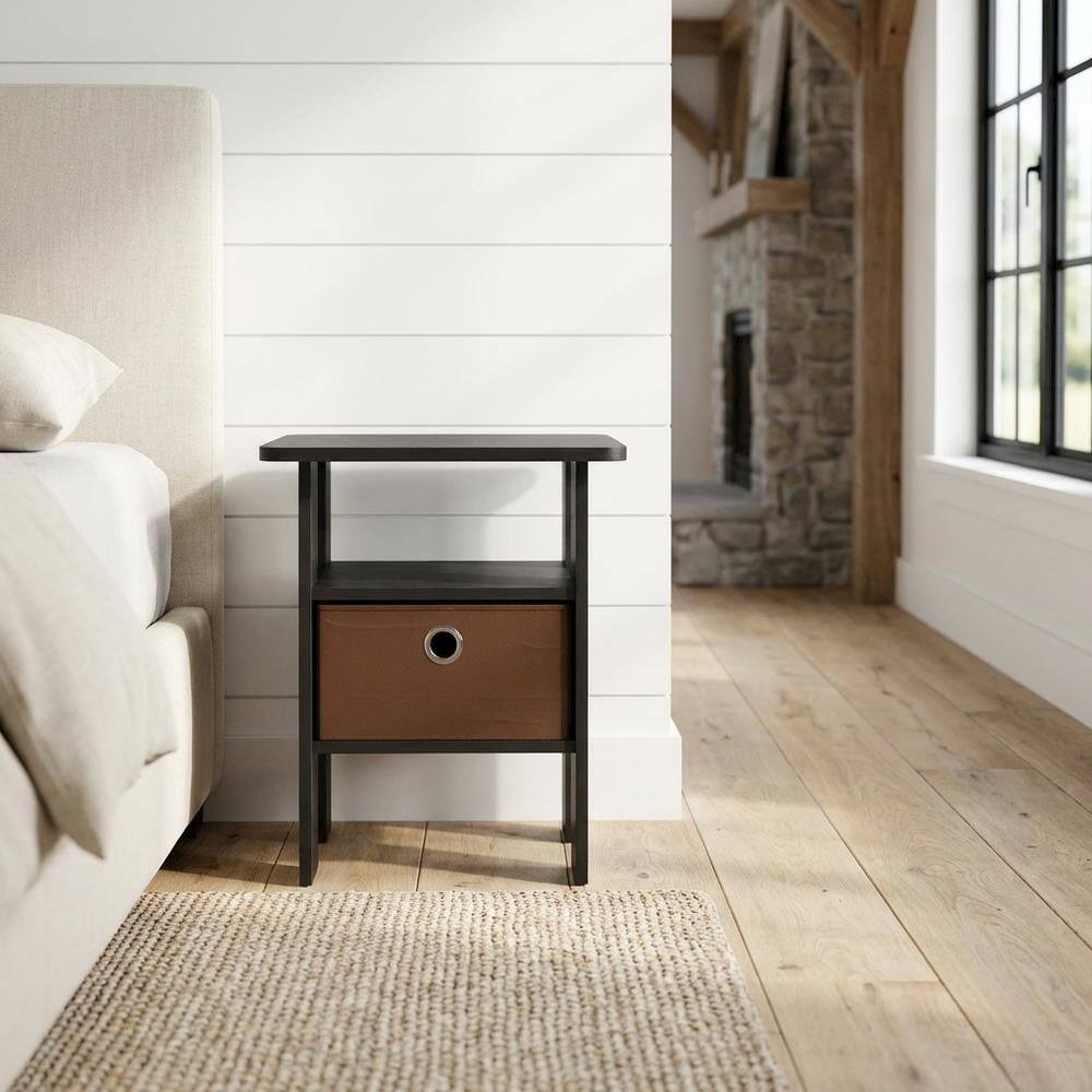 Angle. FurniFact - Engineered Wood End Table Nightstand with Bin Drawer in Medium Brown - Americano/Medium Brown.