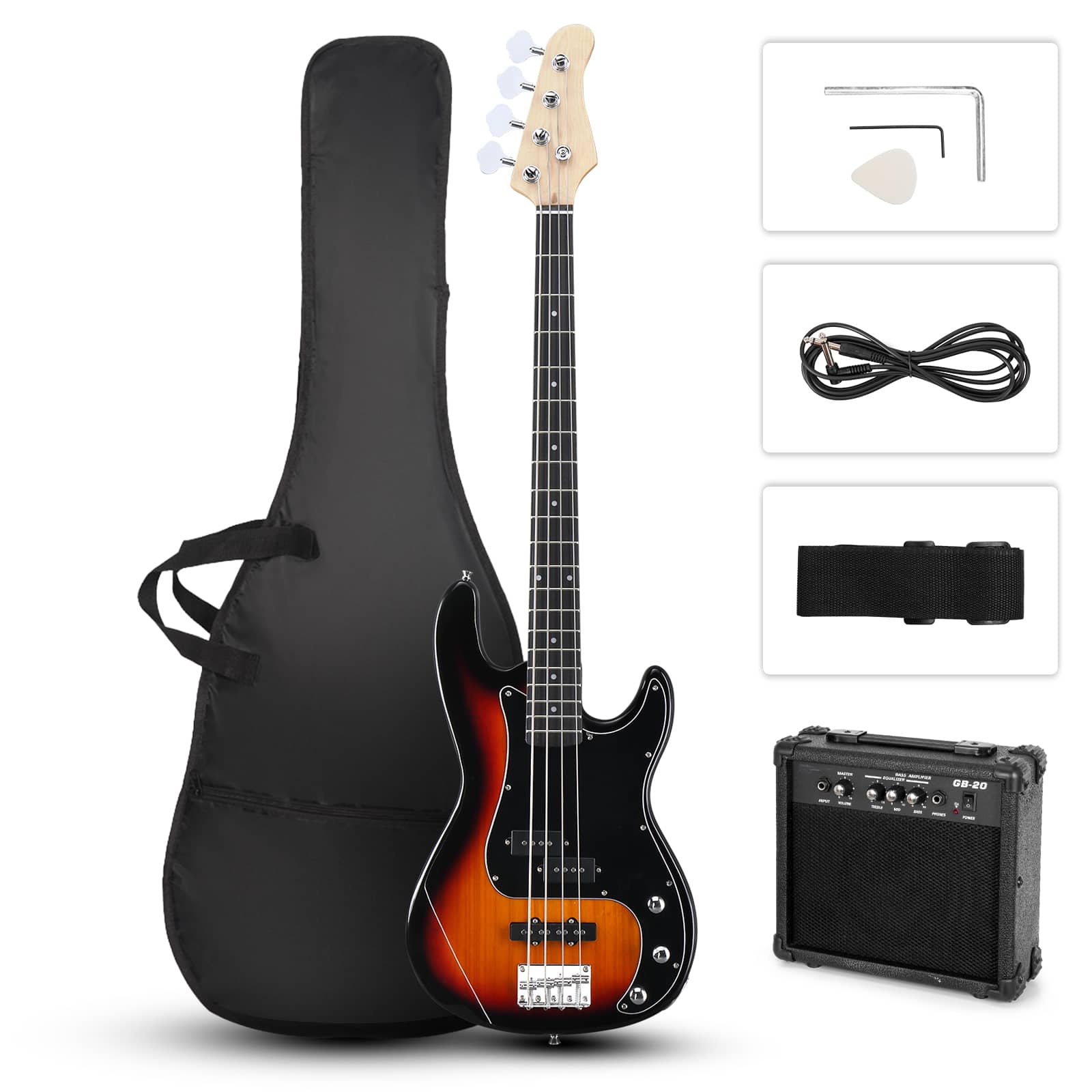 Winado - Electric Bass Guitar with 20Watt Amplifier, 4 String Right Handed Electric Bass Kit for Beginner & Professionals W/a Bag