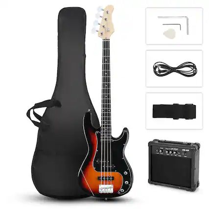 Front. Winado - Electric Bass Guitar with 20Watt Amplifier, 4 String Right Handed Electric Bass Kit for Beginner & Professionals W/a Bag.