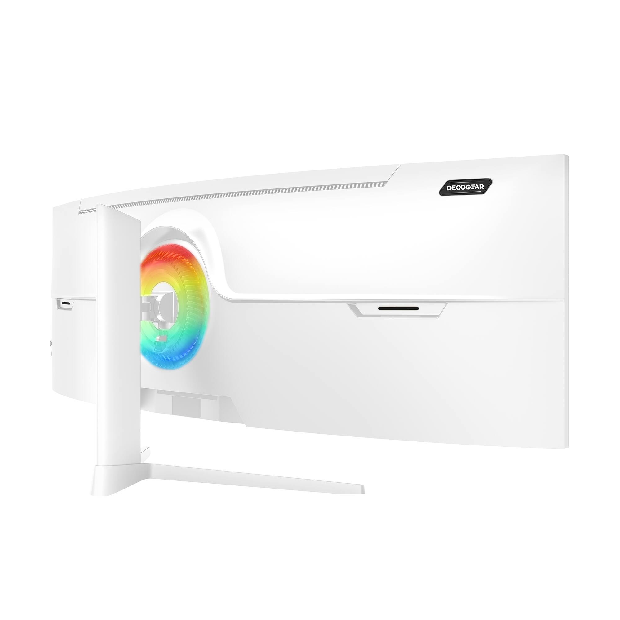 Left. Deco Gear - 49" 5K DQHD Curved Ultrawide Monitor with 65W USB-C, HDR, 120Hz, 1 ms MPRT - White.
