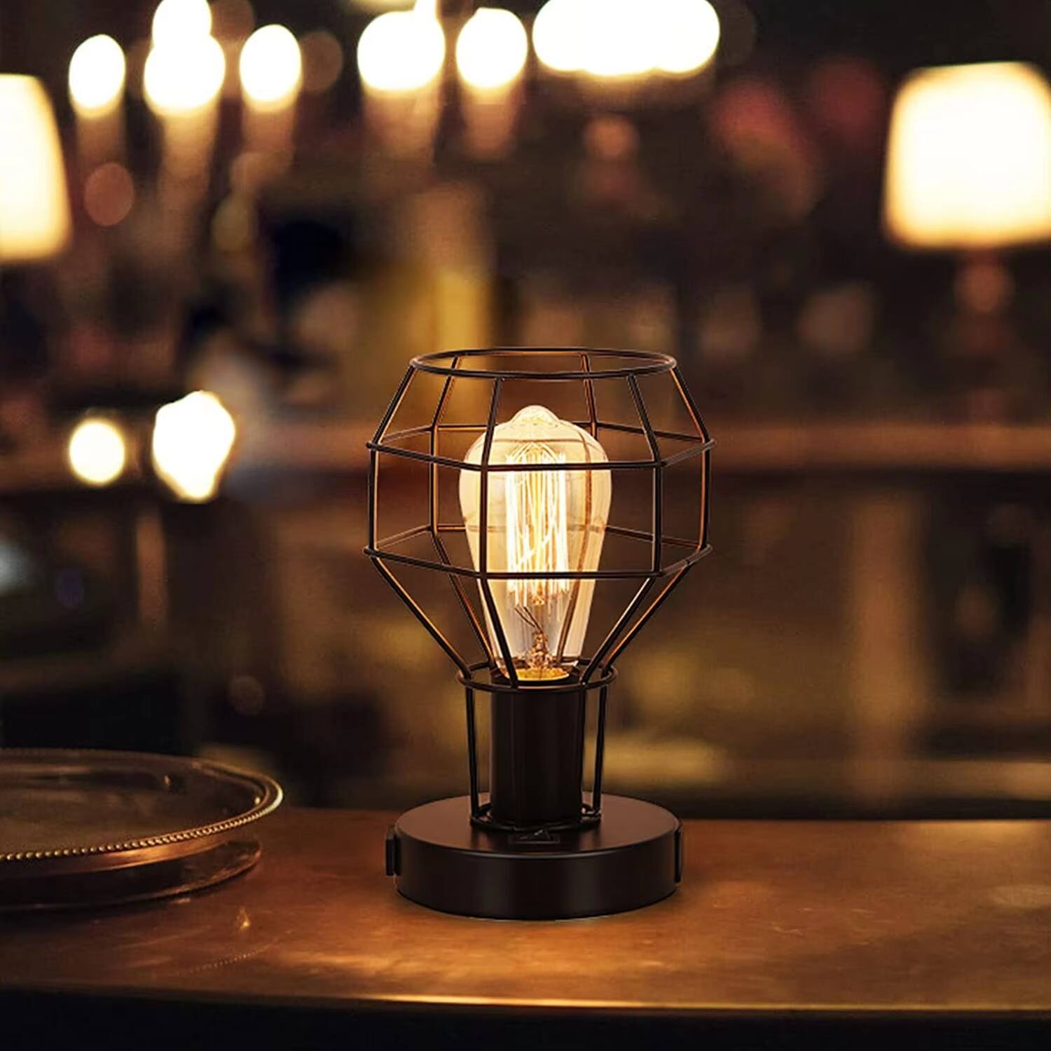 Angle. Luckbyte - Vintage Industrial Table Lamp with USB Port and Power Outlet Small Desk Lamp for Bedroom Nightstand Living Room 2 Pack.