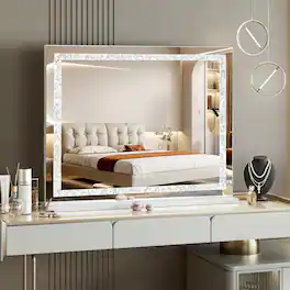 APRILSOUL - Vanity Mirror with Lights Crystal Light Strip Mirror wtih Smart Touch Control 3 Colors Dimmable Light Strip White