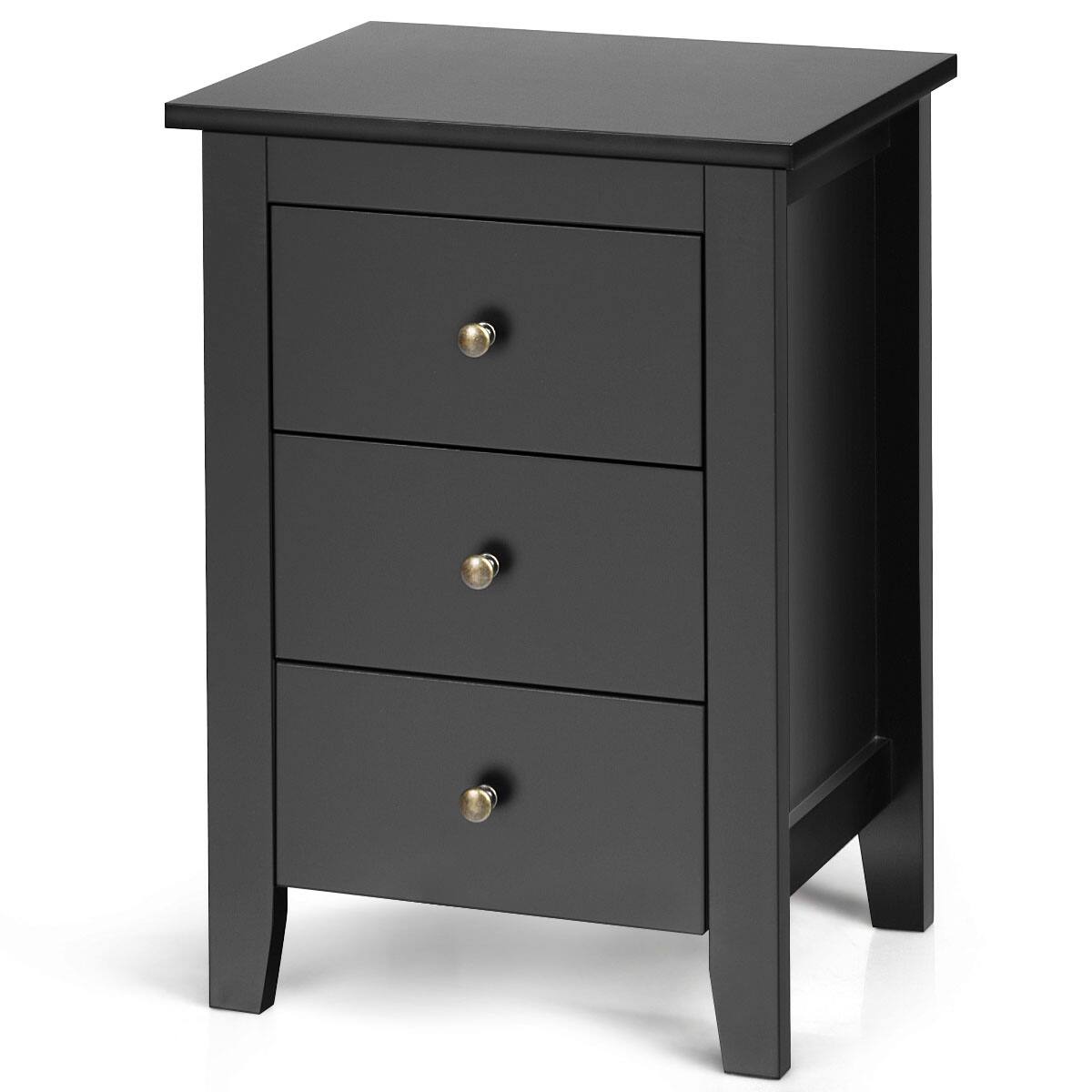 Alt View 14. Costway - Set of 2 Nightstand End Beside Sofa Table with 3 Drawers Bedroom Furniture - Black.