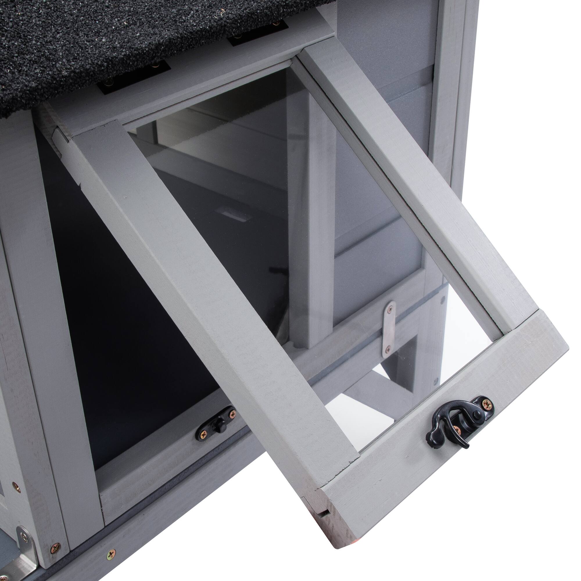 Alt View 7. Siljoy - All Weather Cat House, Indoor Outdoor Catio with Fringe Curtains, Lockable Doors, Gray Cozy Cat Shelter.