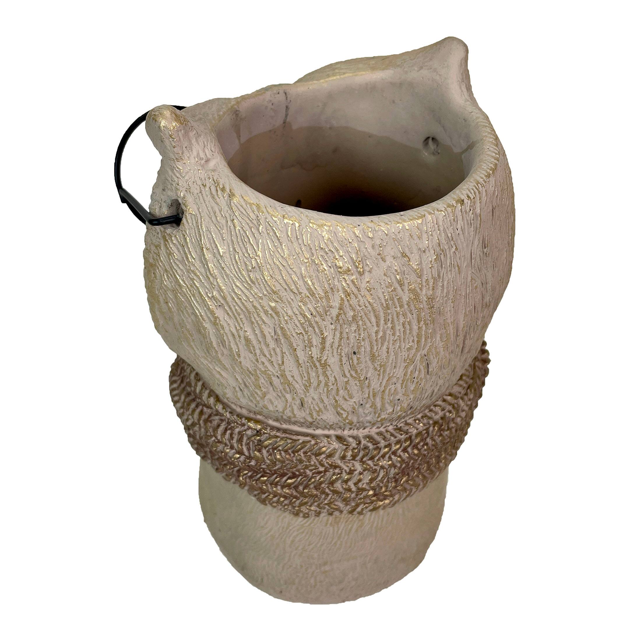 Alt View 7. Things2Die4 - Bespectacled Owl Cement Vase 8.25" Gold Accents Knit Scarf Real Wire Glasses - Taupe.