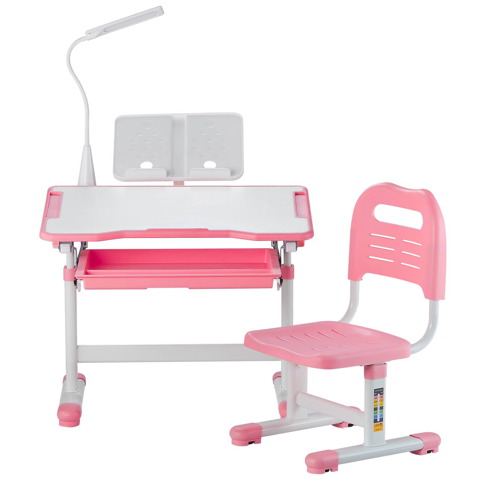 Alt View 5. VEVOR - Kids Study Chair and Desk Set, Study Desk and Chair for Kids with Table Lamp - Pink.