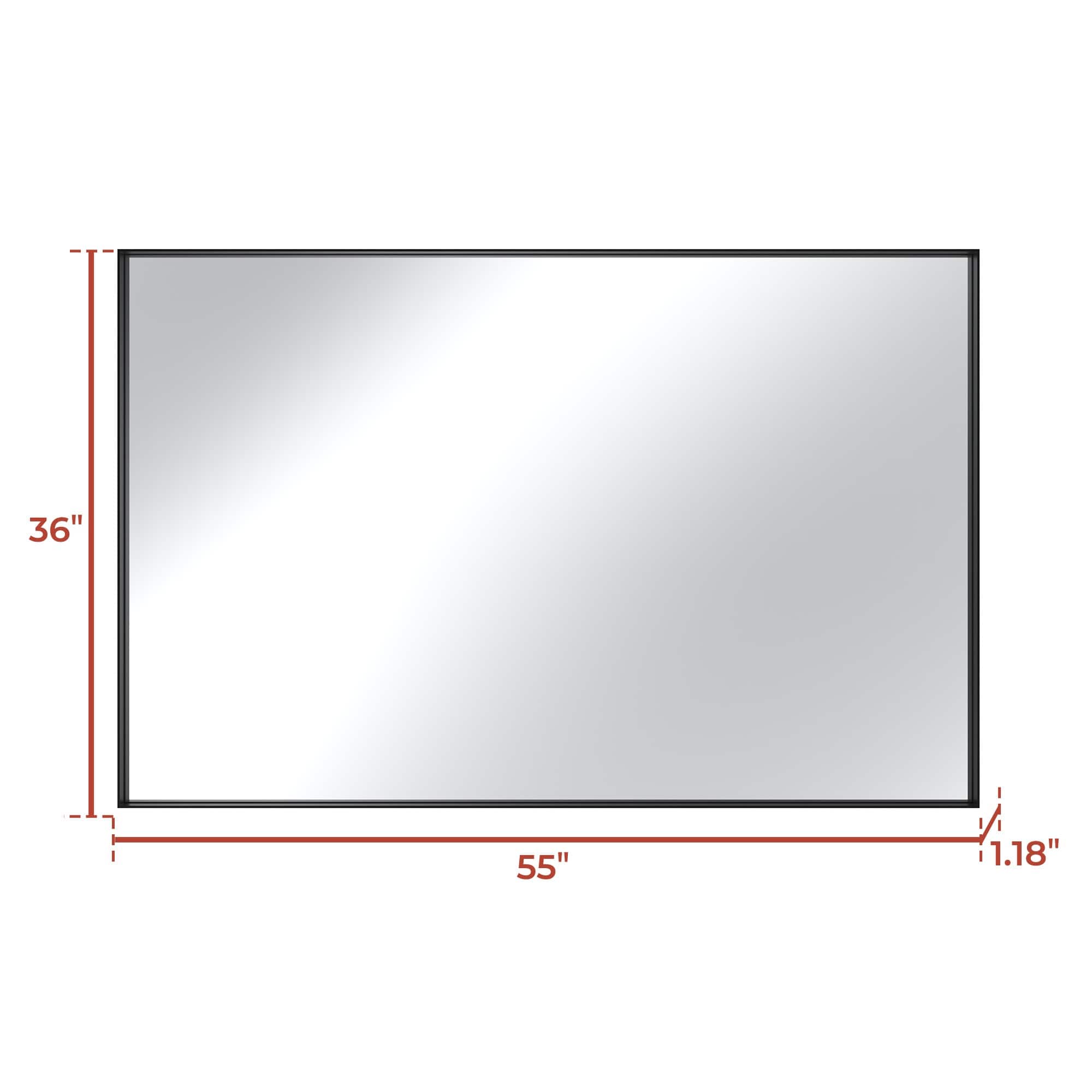 Boyel Living - 55 x 36 in Rectangle Square Right-Angle Mirror with Matte Black Aluminum Frame