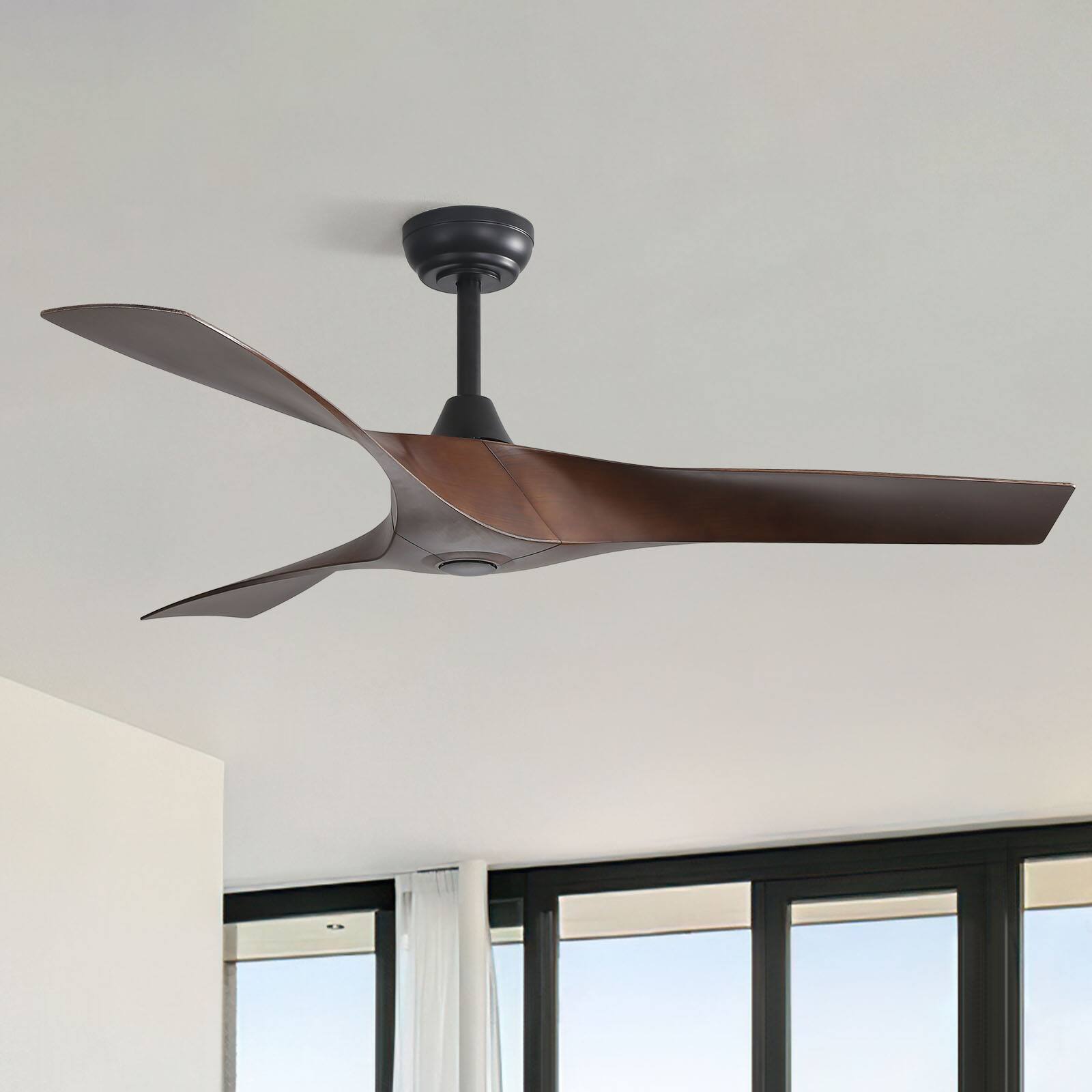 Front. Sofucor - 52'' Low Profile Flush Mount Modern Ceiling Fan w/ Remote and Reversible DC for Bedroom Living Room Patio Indoor Outdoor - Black- Deep Brown.