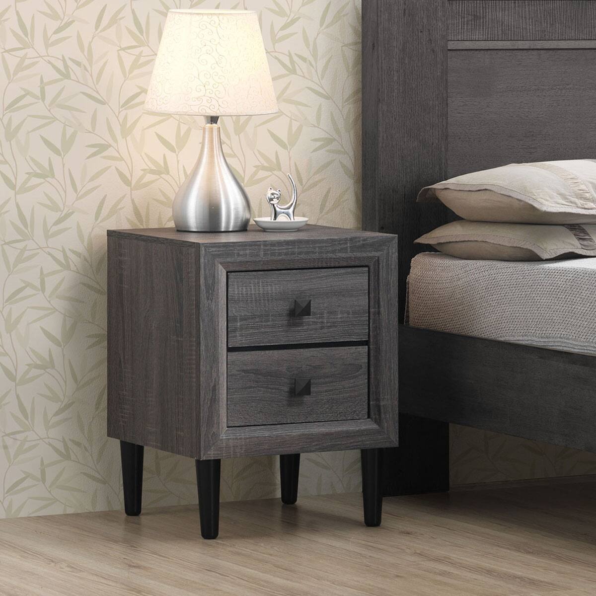 Alt View 12. Costway - 2PCS Nightstand with 2 Drawer Multipurpose Retro Grey Bedside Table Fully Assembled - Gray.