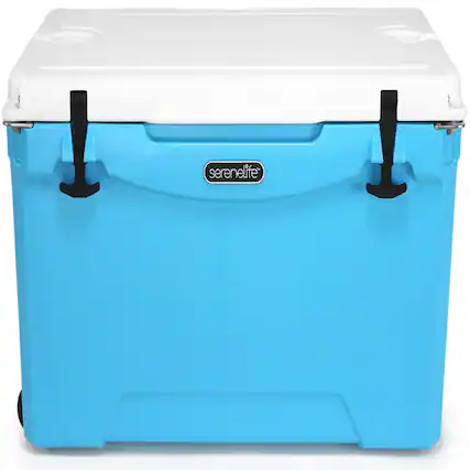 Front. SereneLife - SereneLife Ultra-Tough 75 Quart Rotomolded Cooler Box with Wheels, Holds Upto 104 Cans, Keeps Ice Up to 5 Days - Blue.